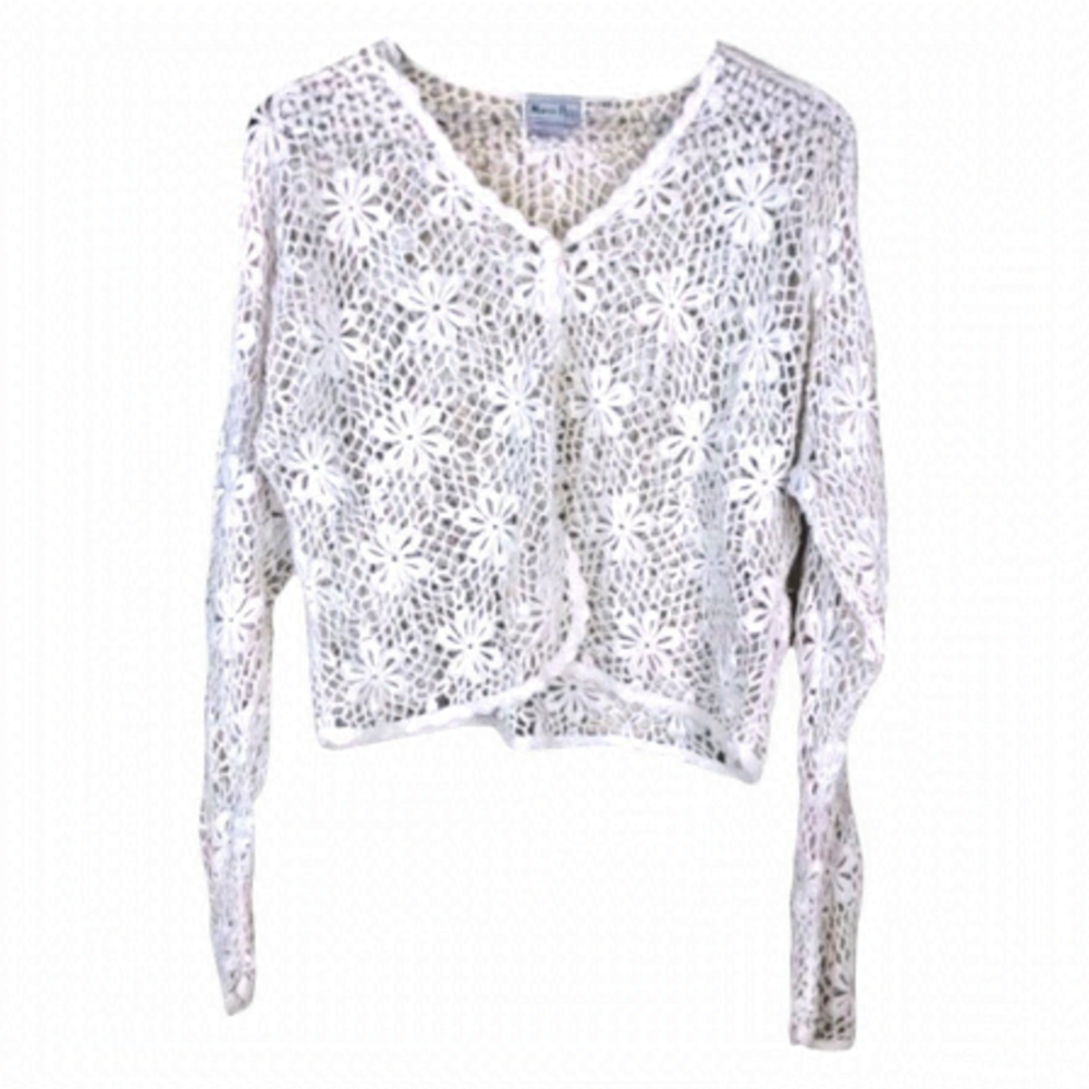 Marco PECCI Vintage 90’s White Crochet Knit Long Sleeve Cardigan Medium